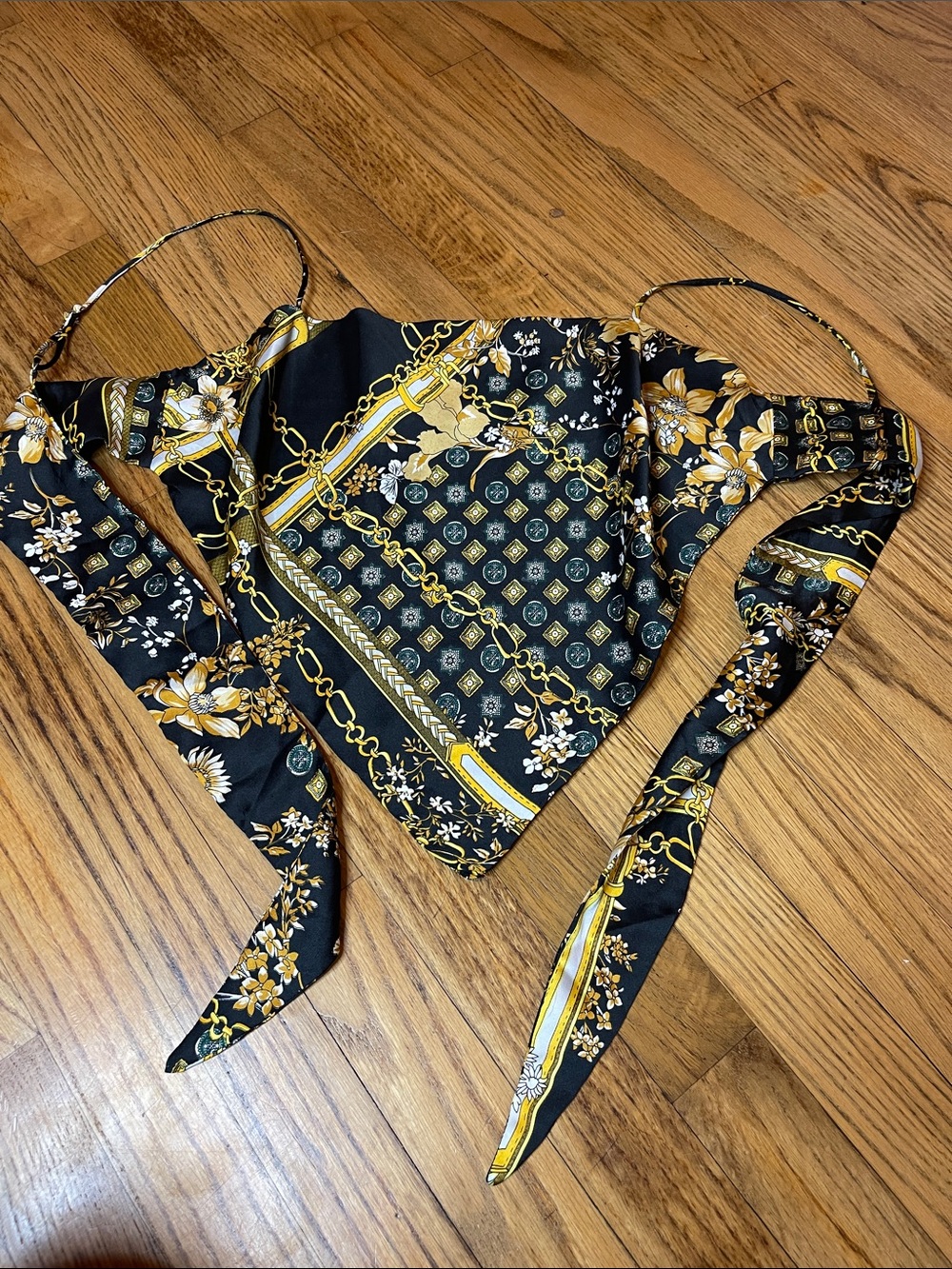 Princess Polly Black & Gold Chain Print Bandana Halter Camisole
